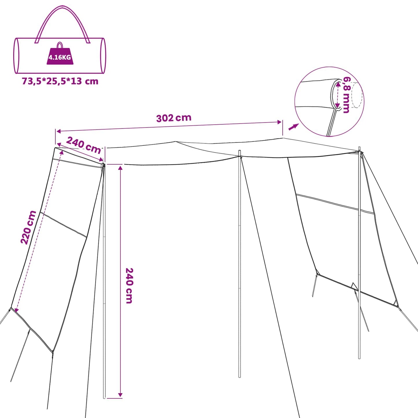 Water Resistant Tarp -Person 302 x 240 x 240 cm Waterproof