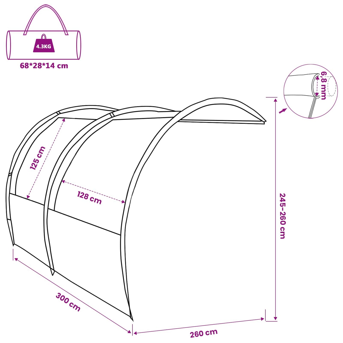 Water Resistant Tarp -Person 260 x 300 x 260 cm Waterproof