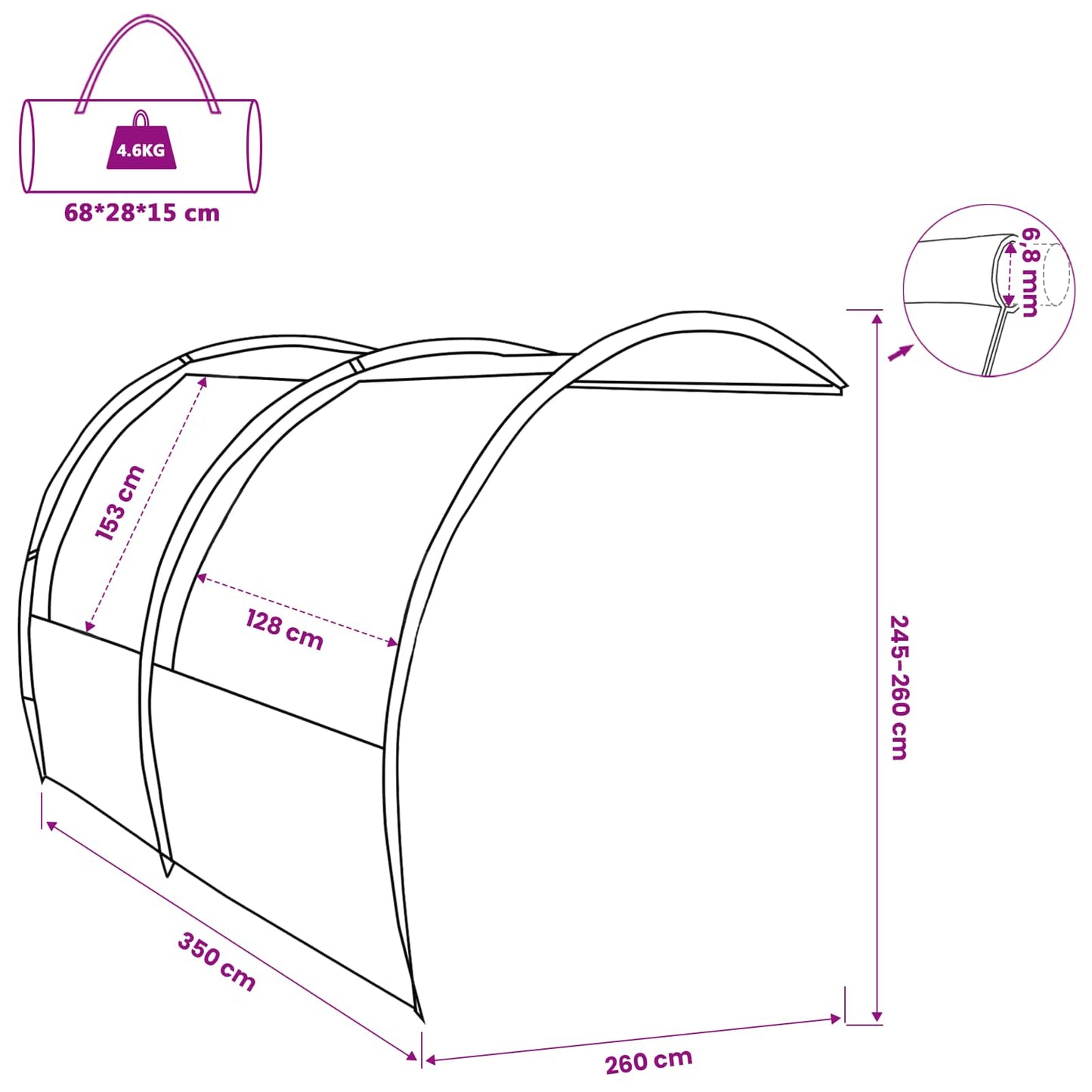 Water Resistant Tarp -Person 260 x 350 x 260 cm Waterproof