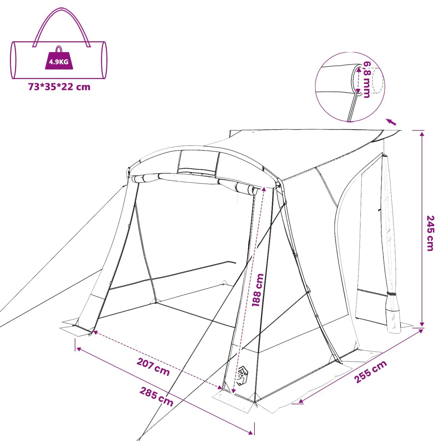 Tailgate Tent -Person 285 x 255 x 245 cm Grey and Orange