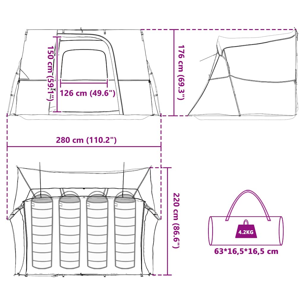 Inner Tent with Roof Blue 280 x 220 x 176 cm Taffeta
