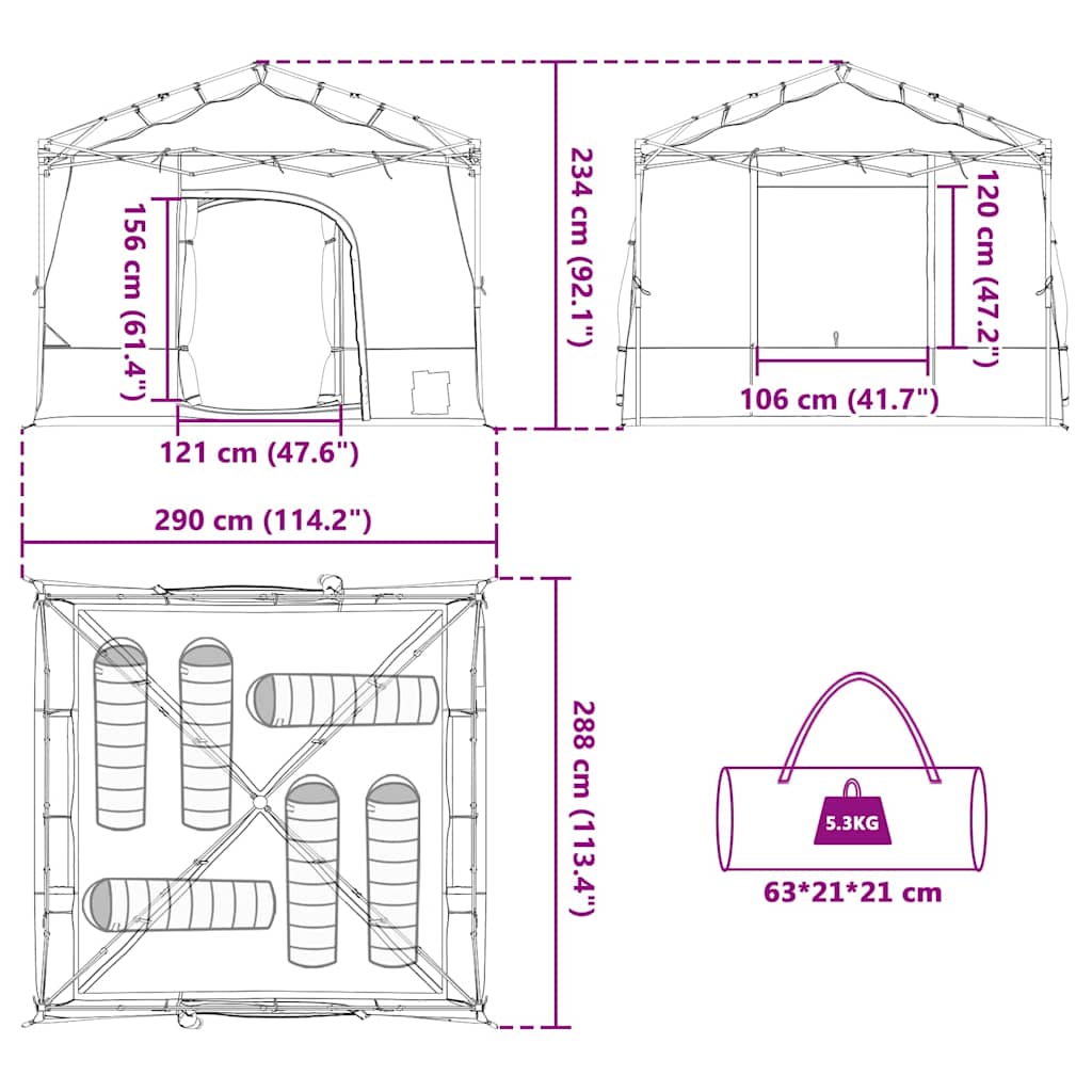 Inner Tent with Roof Blue 290 x 288 x 234 cm Taffeta