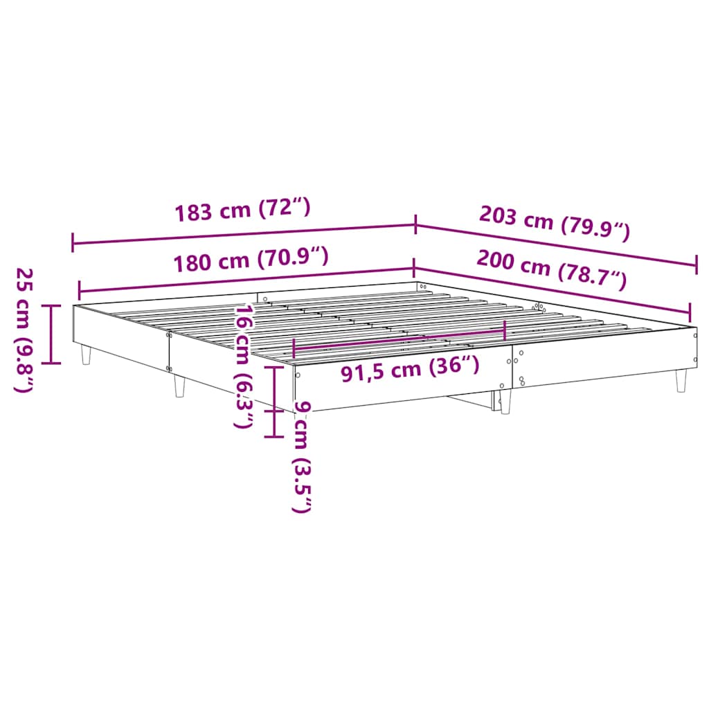 Bed Frame Black Oak 203 x 183 x 25 cm Engineered Wood