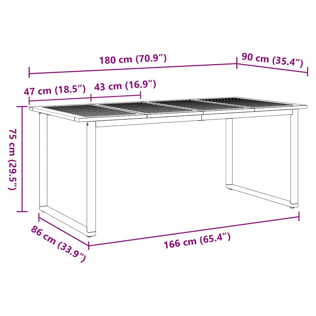 Garden Table Grey 180 x 90 x 75 cm Solid Acacia Wood