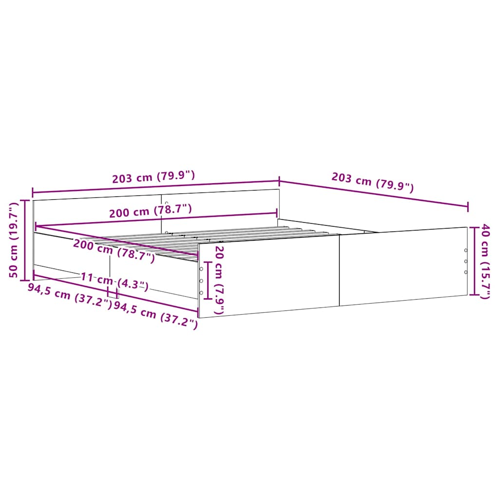 Bed Frame Old Wood 203 x 203 x 50 cm Engineered Wood