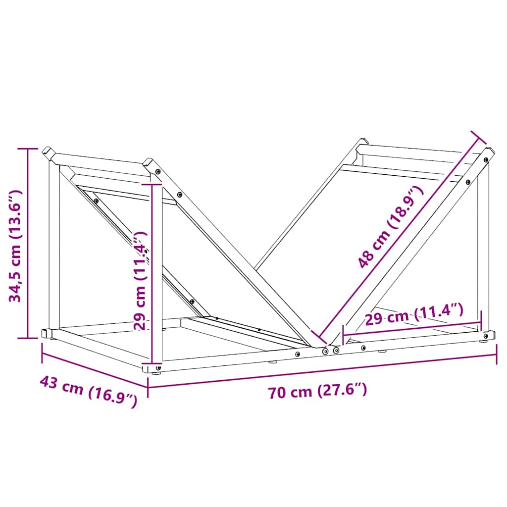 Firewood Rack Black 70x43x34,5 cm Cold-rolled steel