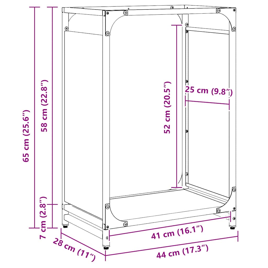 Firewood Rack Black 44x28x65 cm Cold-rolled steel
