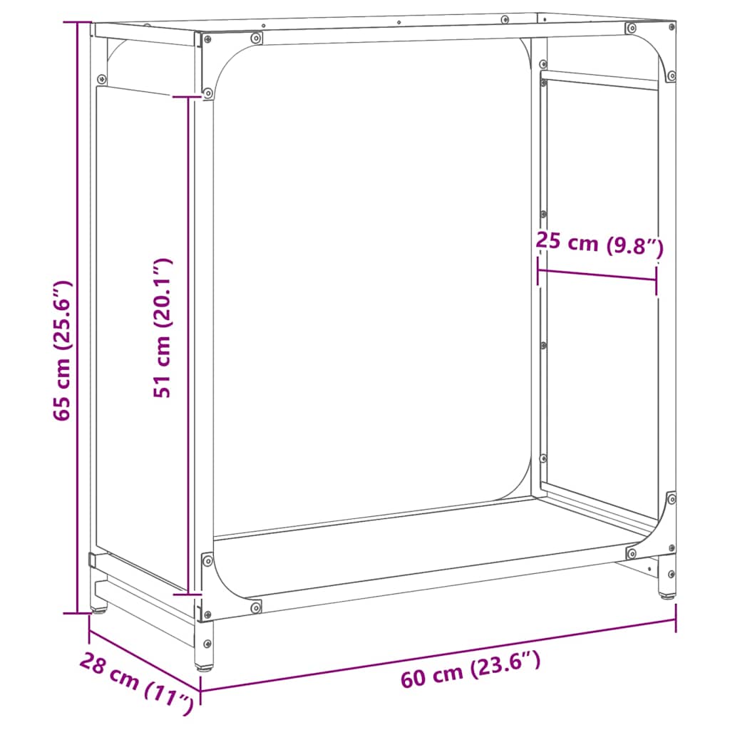 Firewood Rack Black 60x28x65 cm Cold-rolled steel