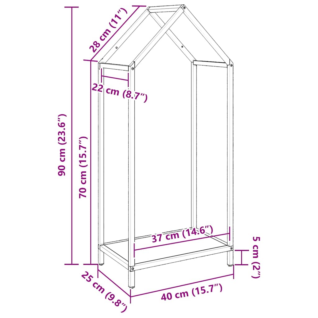 Firewood Rack Black 40x25x90 cm Cold-rolled steel