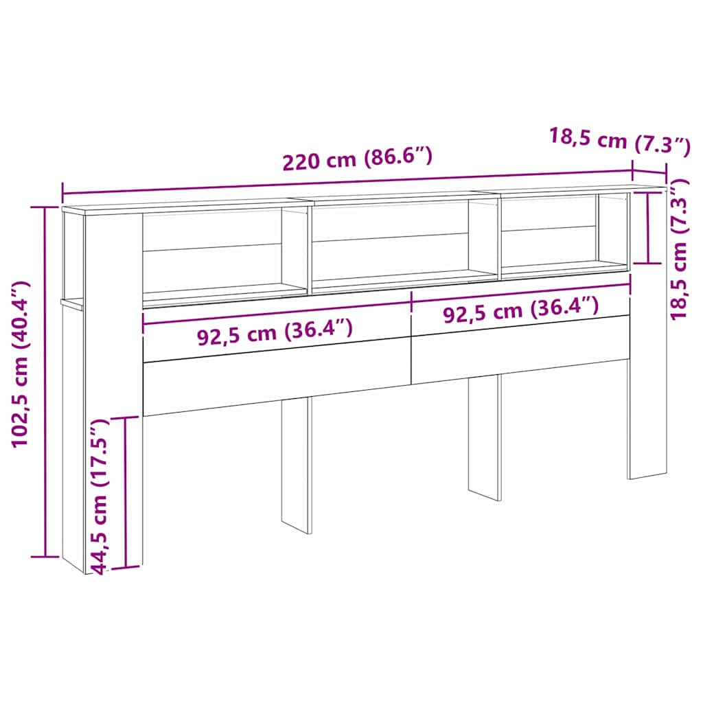 Headboard Cabinet with Shelf Old Wood 220 x 18.5 x 102.5 cm