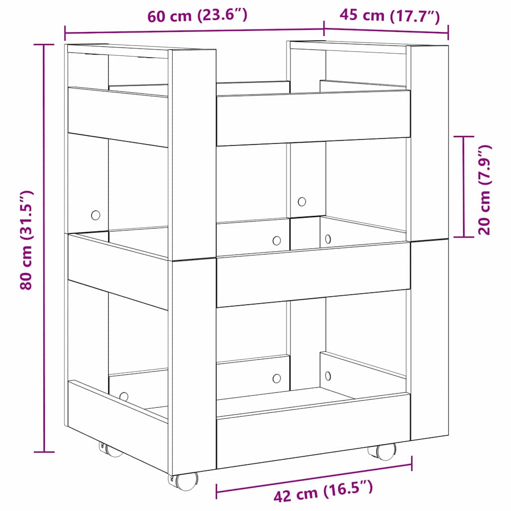 Kitchen Trolley Artisan Oak 60 x 45 x 80 cm Engineered Wood