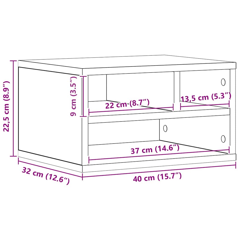 Printer Stand Black Oak 40 x 32 x 22.5 cm Engineered Wood