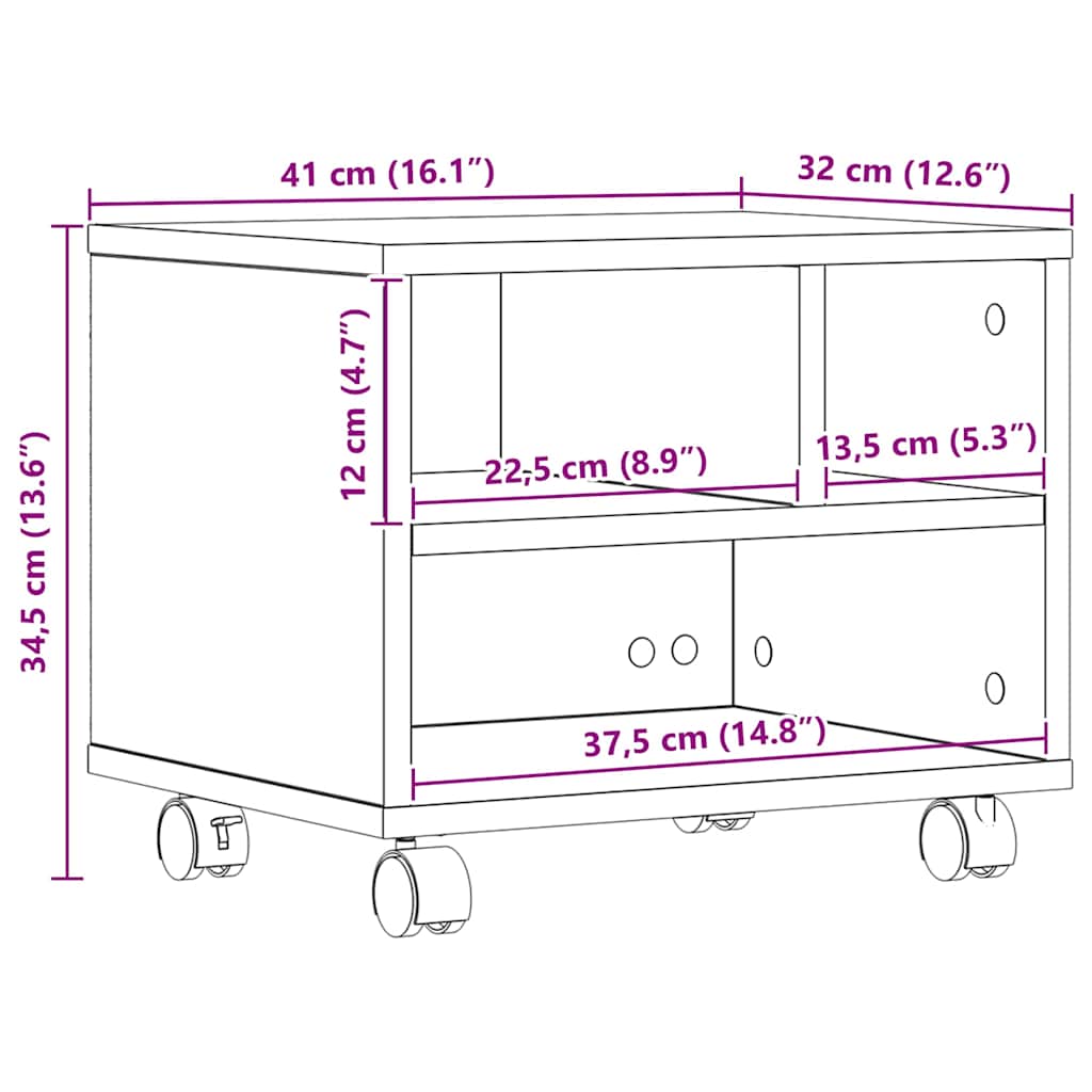 Printer Stand Black Oak 41 x 32 x 34.5 cm Engineered Wood