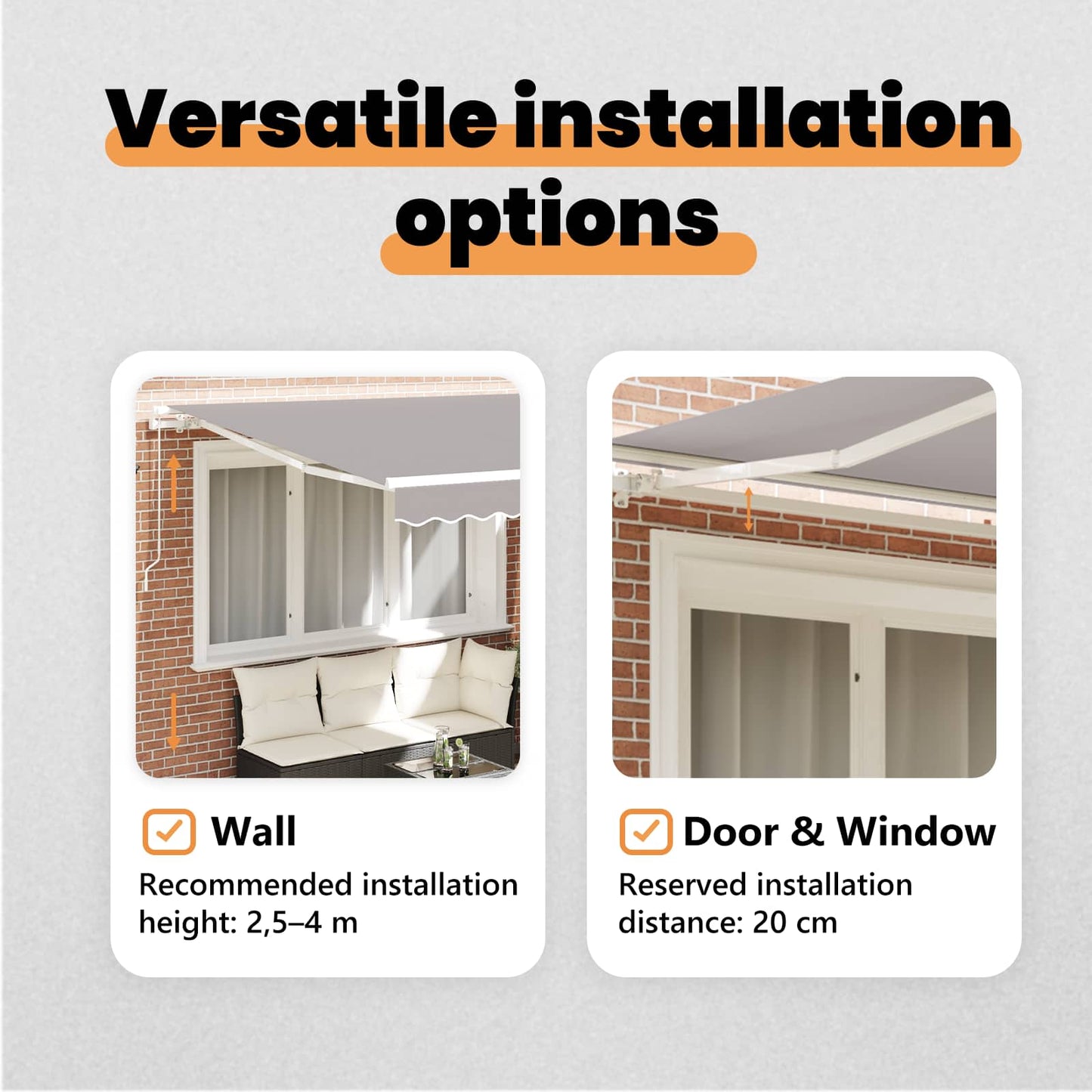 Retractable Awning Light Grey 300 x 250 x 165 cm