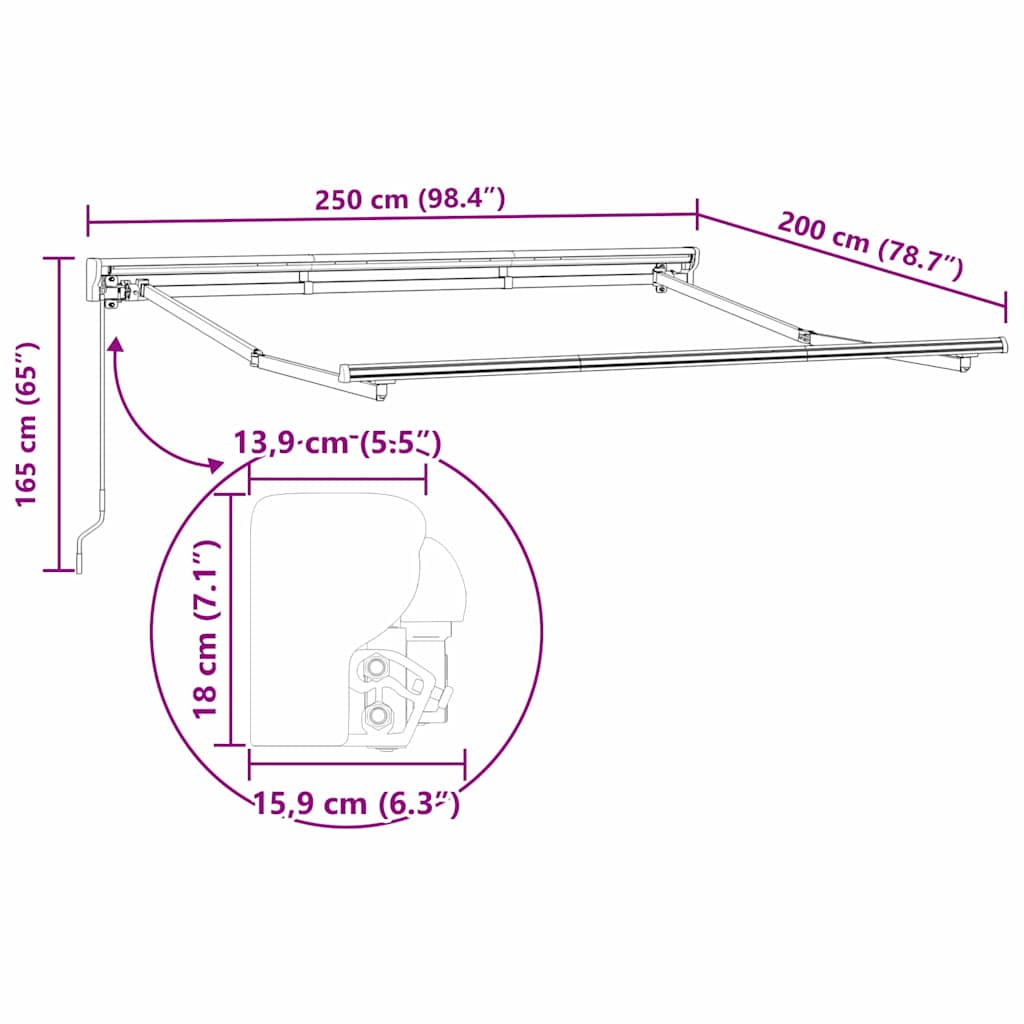 Awning Frame Manual Adjustable White 2.5 x 2 m Steel