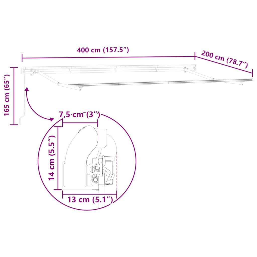 Awning Frame Retractable Manual White 4 x 2 m Metal