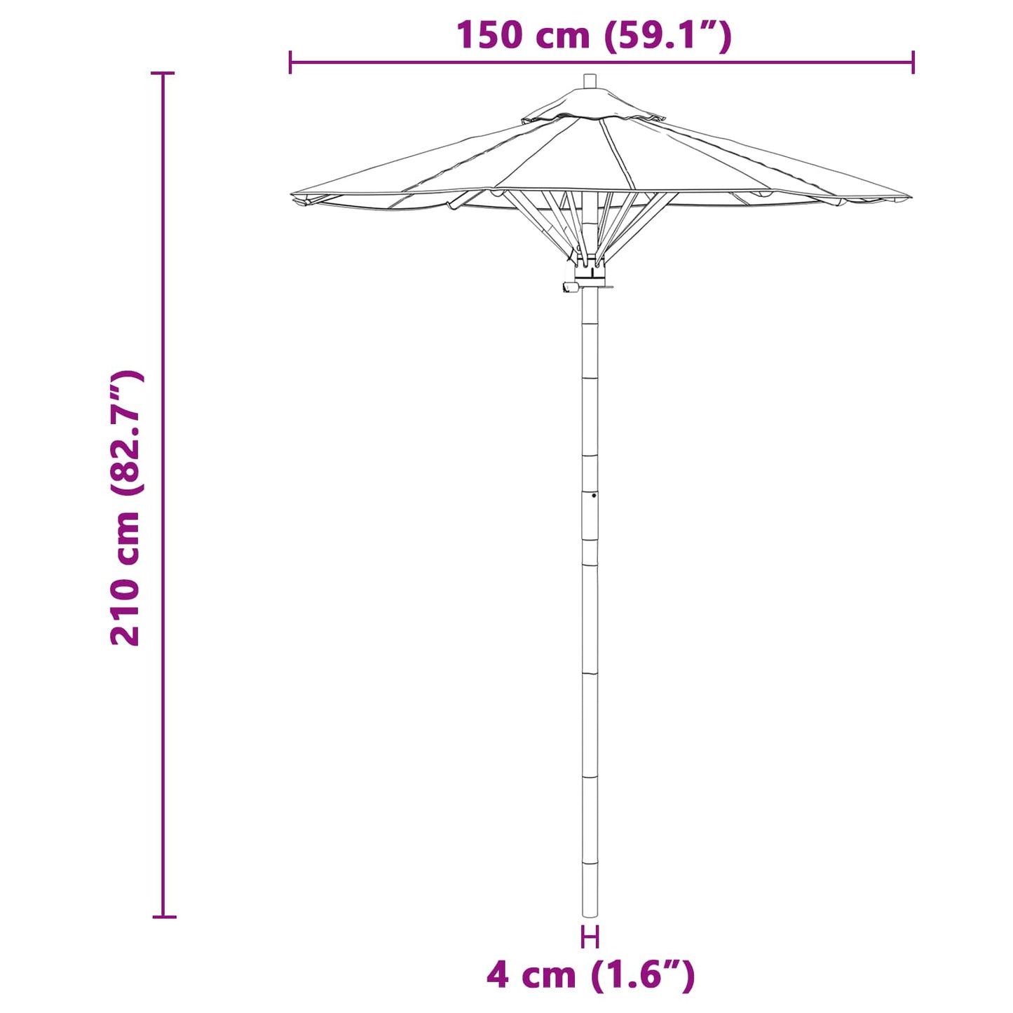 Garden Parasol Dark Grey Ø 150 x 210 cm Bamboo