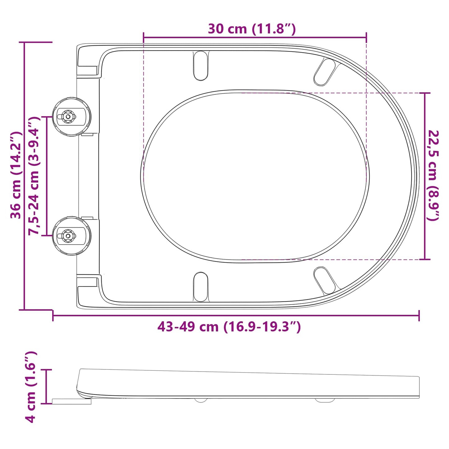 Toilet Seat Black 49 x 36 x 4 cm Duroplast