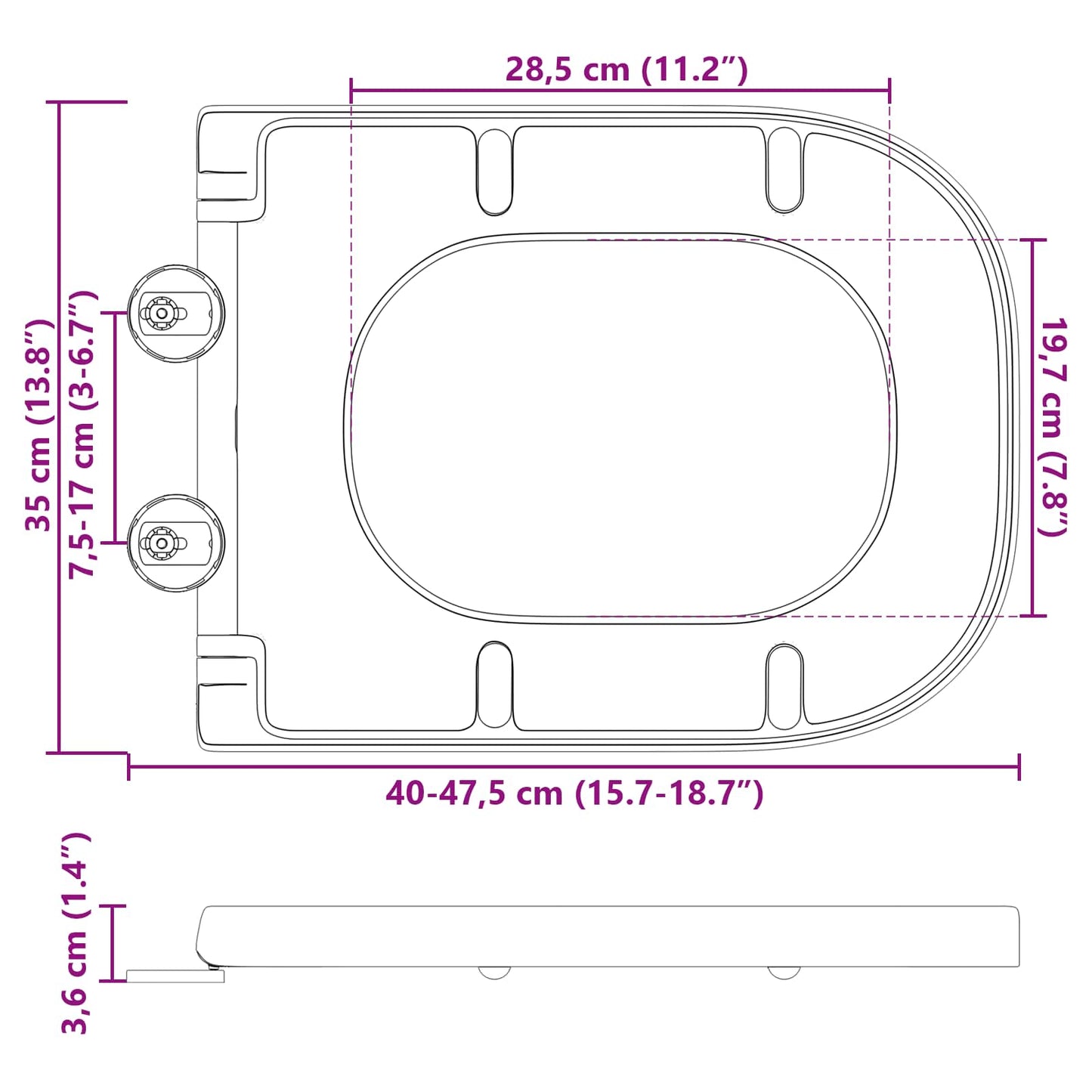 Toilet Seat Anthracite 47.5 x 35 x 3.6 cm Duroplast