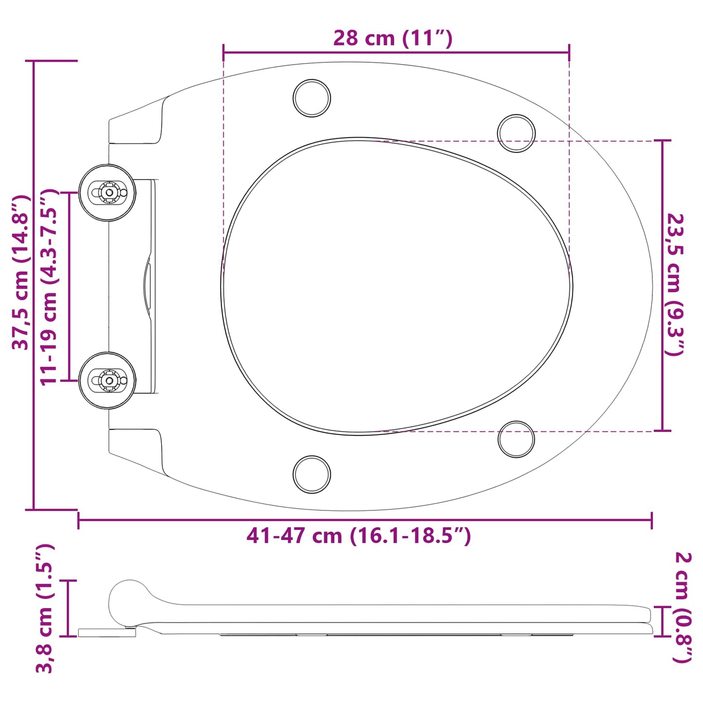 Toilet Seat Anthracite 47 x 37.5 x 3.8 cm Duroplast