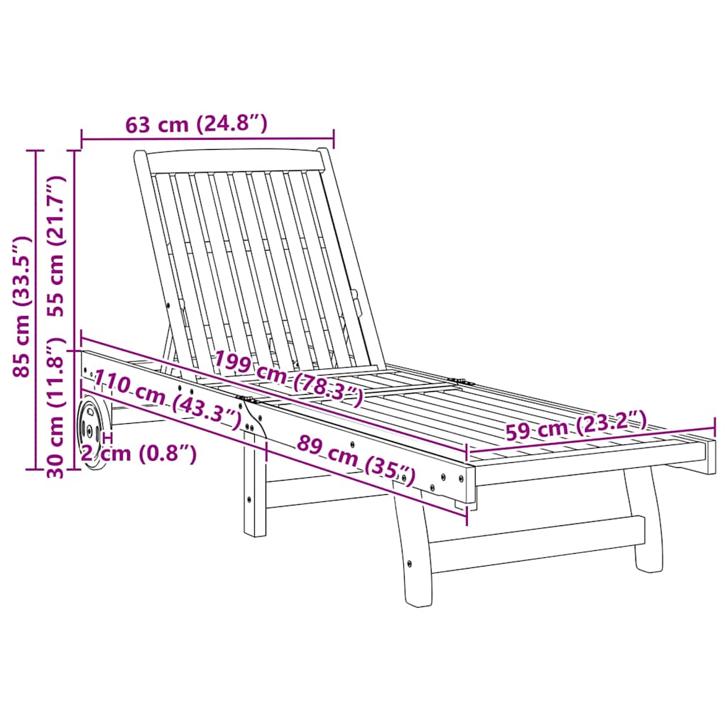Sun Loungers 2 pcs with Wheels Solid Wood Acacia