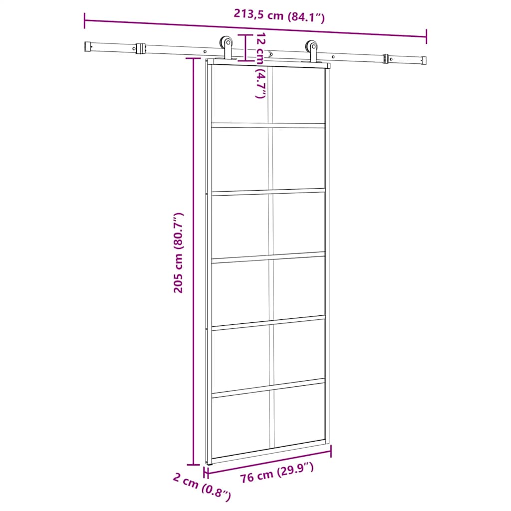 Sliding Door with Hardware Set 76x205 cm ESG Glass&Aluminium