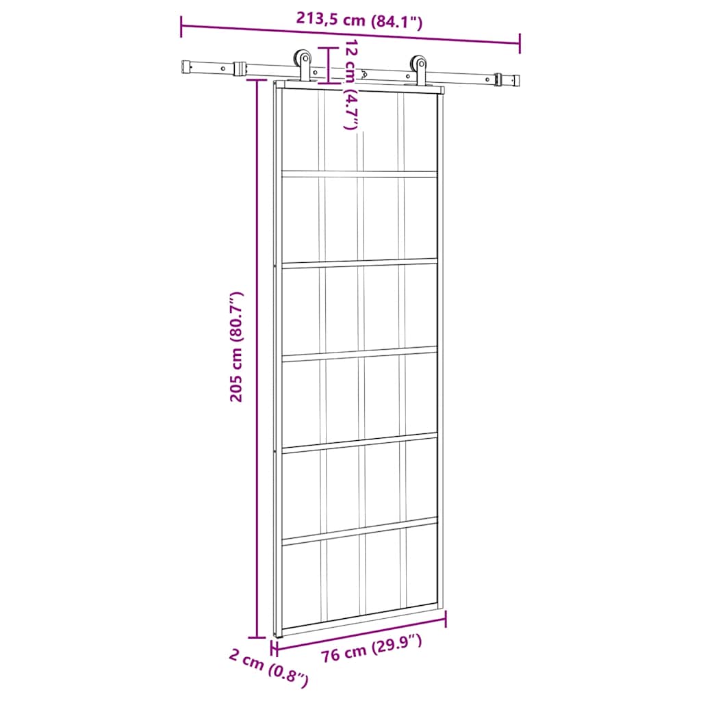 Sliding Door with Hardware Set 76x205 cm ESG Glass&Aluminium