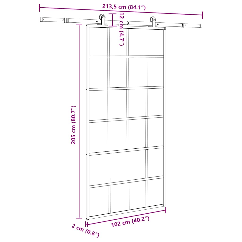 Sliding Door with Hardware Set 102x205 cm ESG Glass&Aluminium