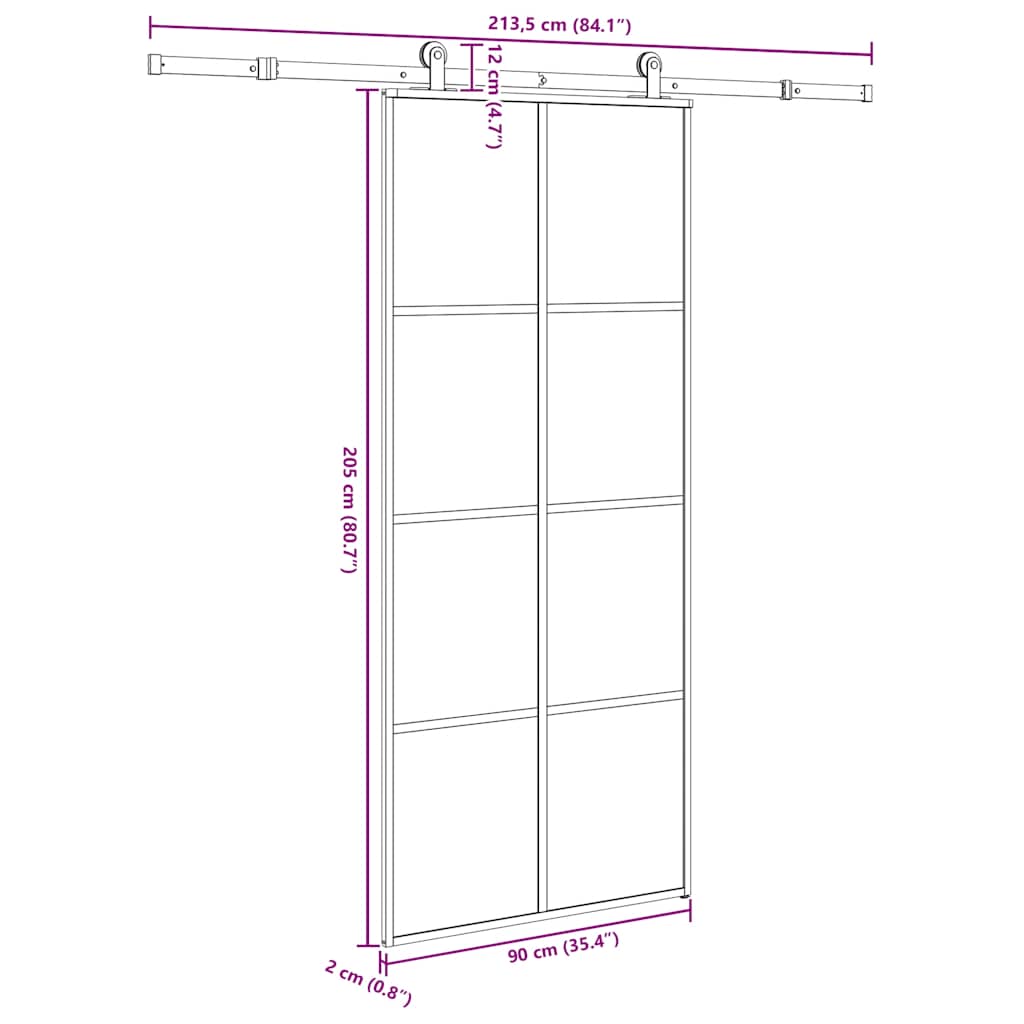 Sliding Door with Hardware Set 90x205 cm ESG Glass&Aluminium