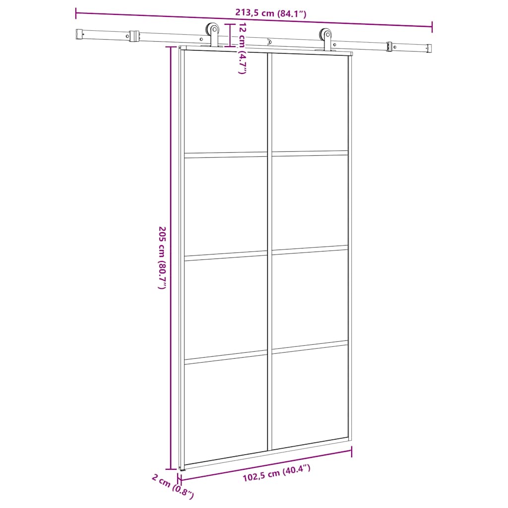 Sliding Door with Hardware Set 102,5x205 cm ESG Glass&Aluminium