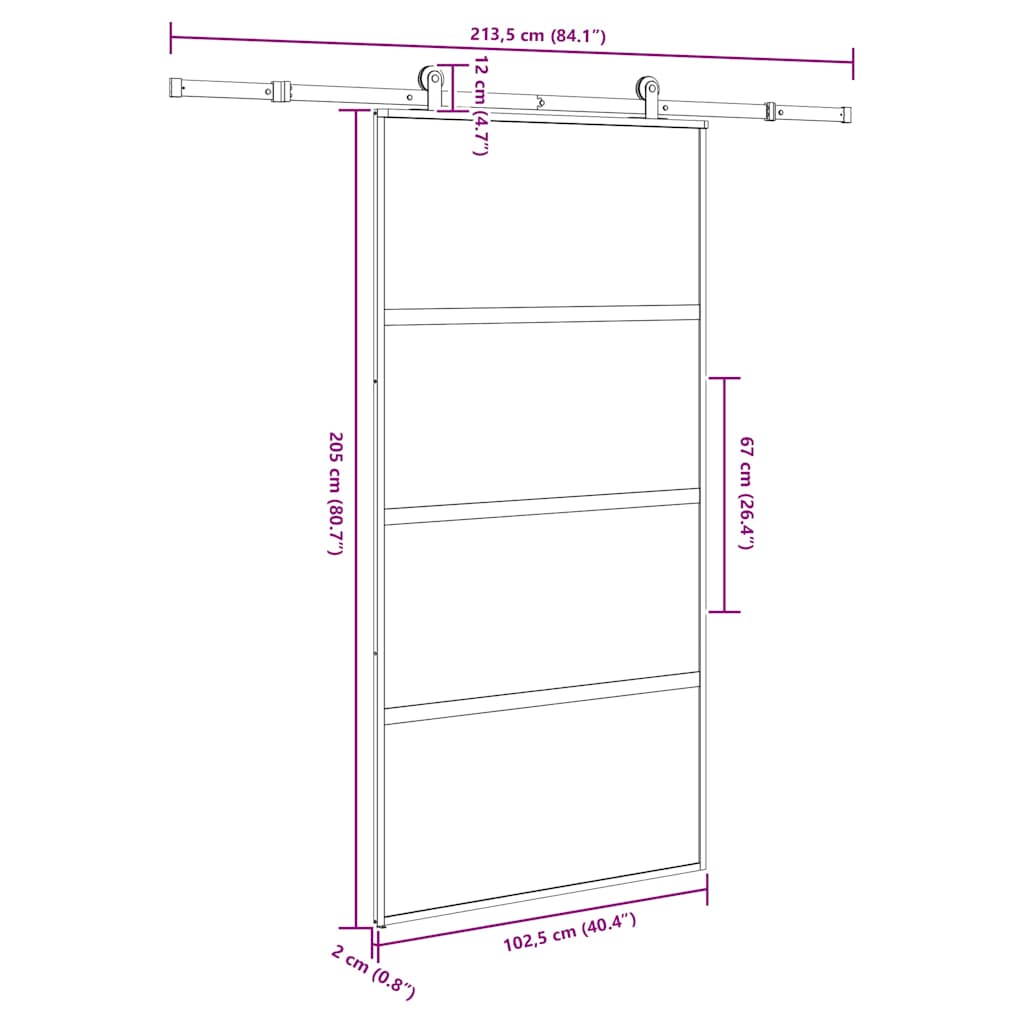 Sliding Door with Hardware Set 102,5x205 cm Tempered Glass&Aluminium