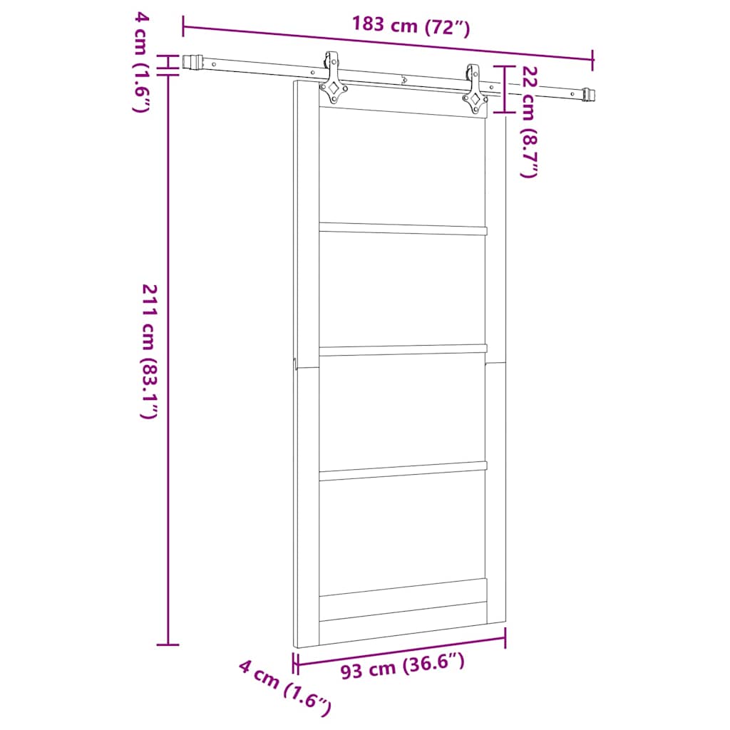 Sliding Door White 93 x 211 cm Solid Pine Wood and Glass