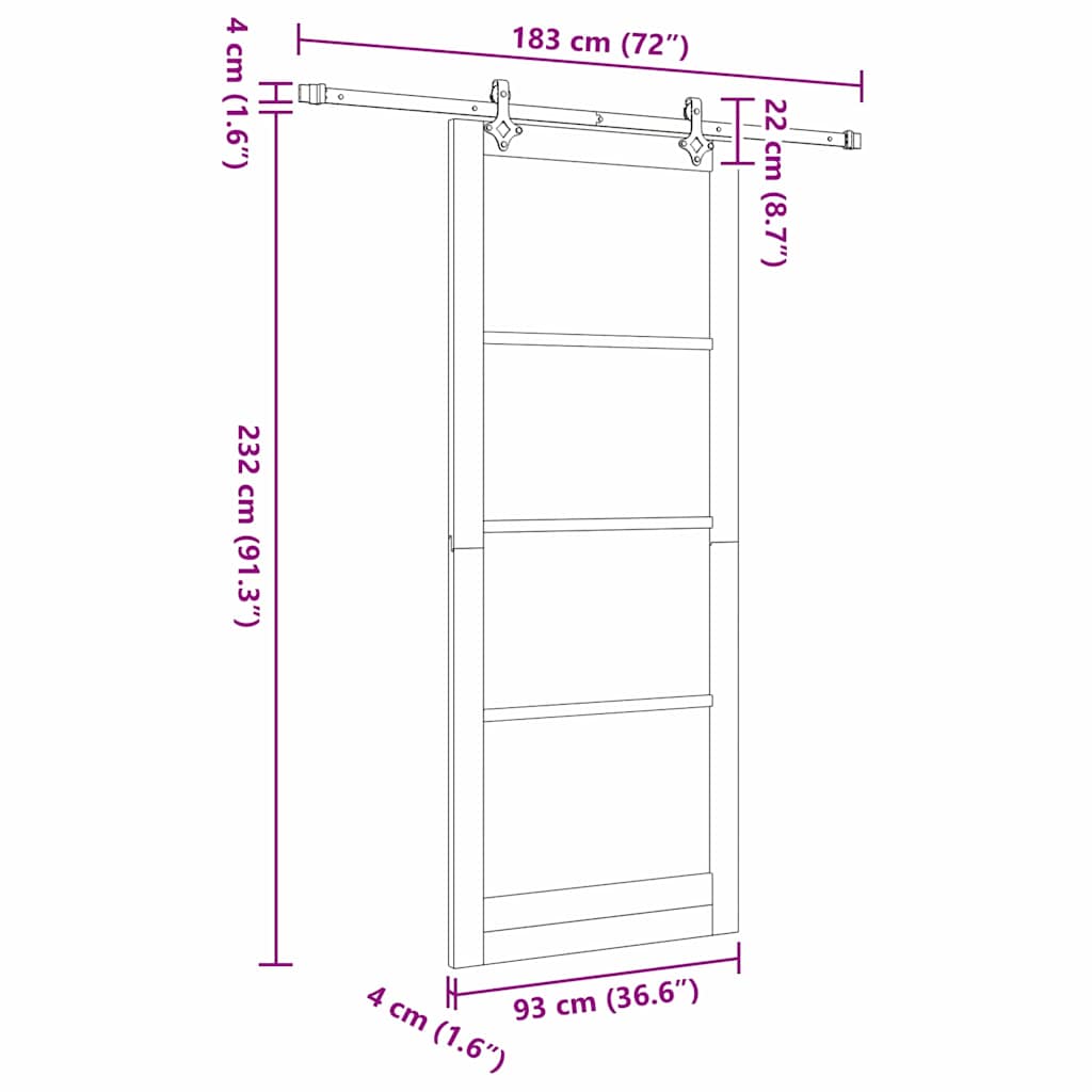 Sliding Door 93 x 232 cm Solid Pine Wood and Glass White