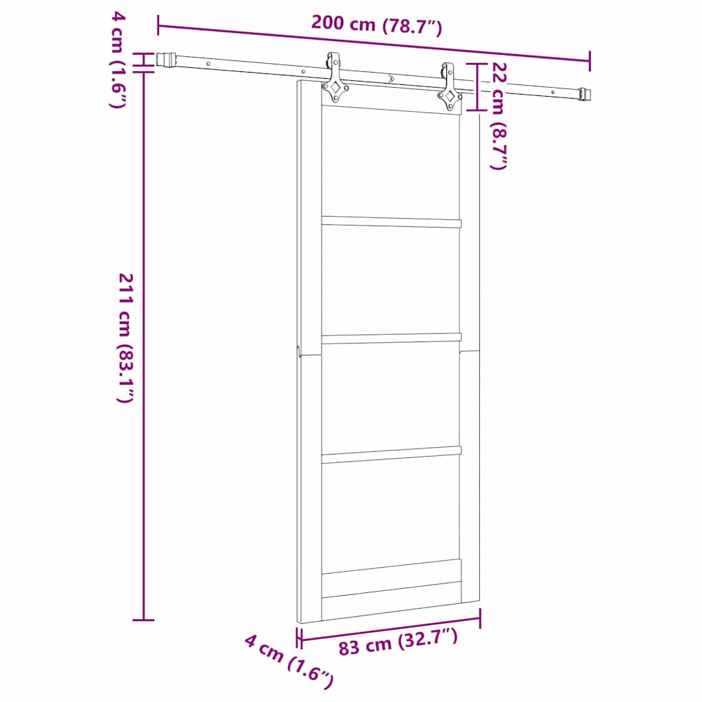 Sliding Door White 83 x 211 cm Solid Pine Wood and Glass