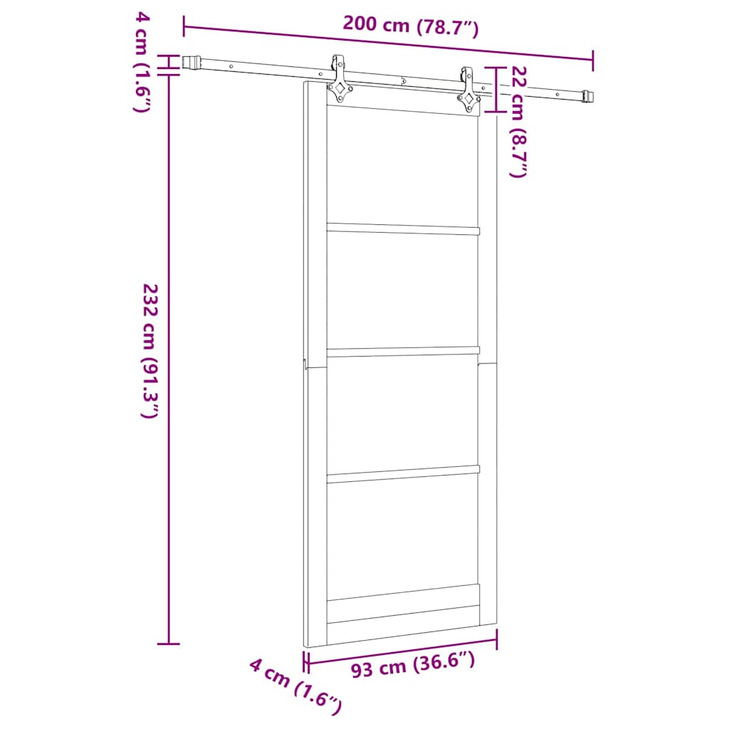 Sliding Door 93 x 232 cm Solid Pine Wood and Glass Natural