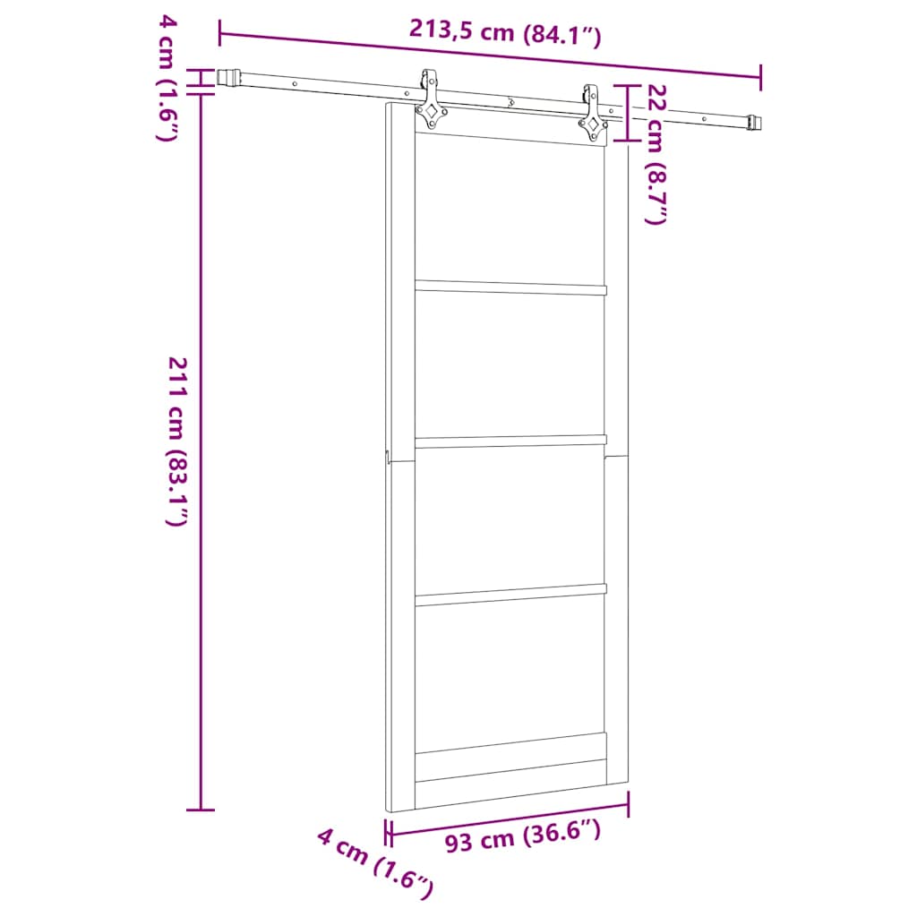 Sliding Door White 93 x 232 cm Solid Pine Wood and Glass