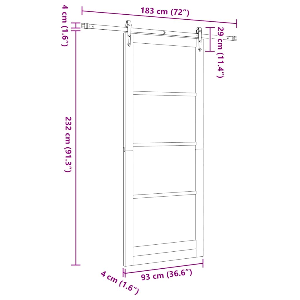Sliding Door 93 x 232 cm Solid Pine Wood and Glass White