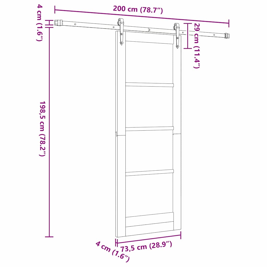 Sliding Door Natural and Black 73.5 x 198.5 cm