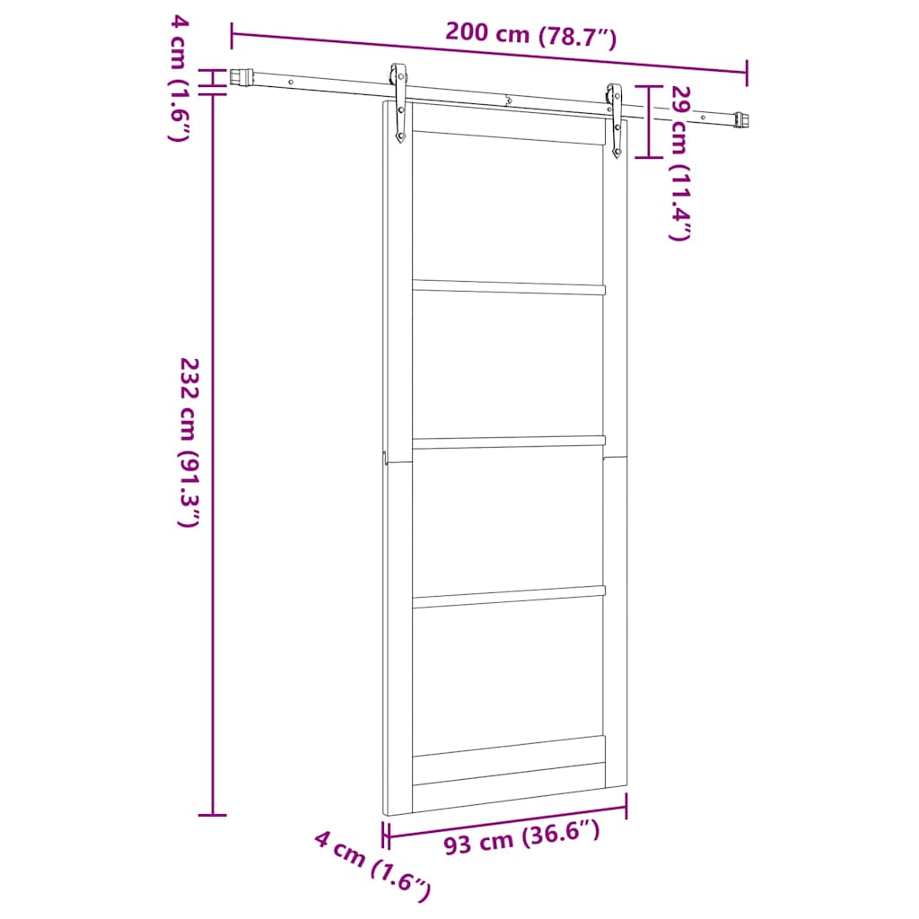 Sliding Door White 93 x 232 cm Solid Pine Wood and Glass