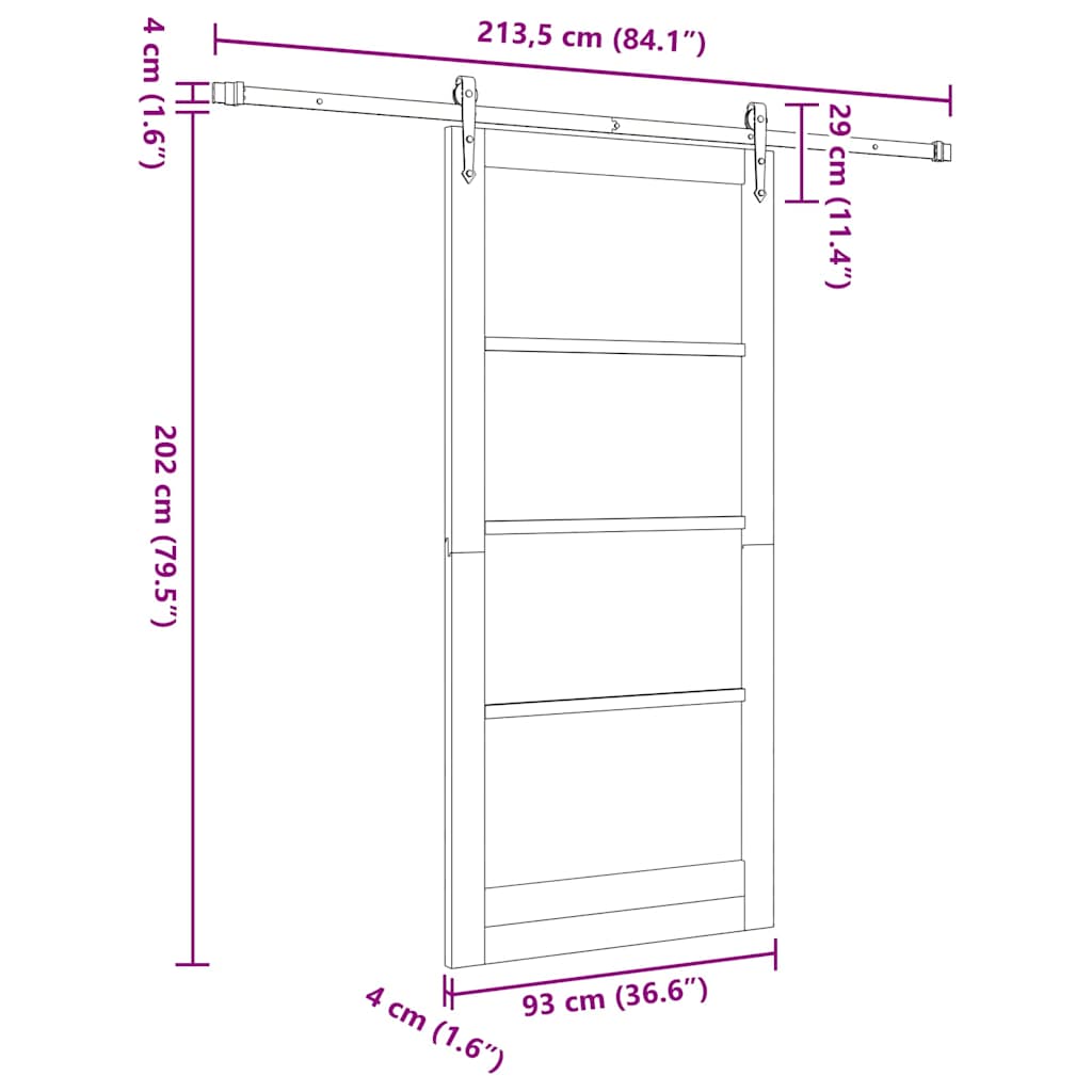 Sliding Door ORKDAL White 93 x 202 cm Solid Pine Wood and Glass