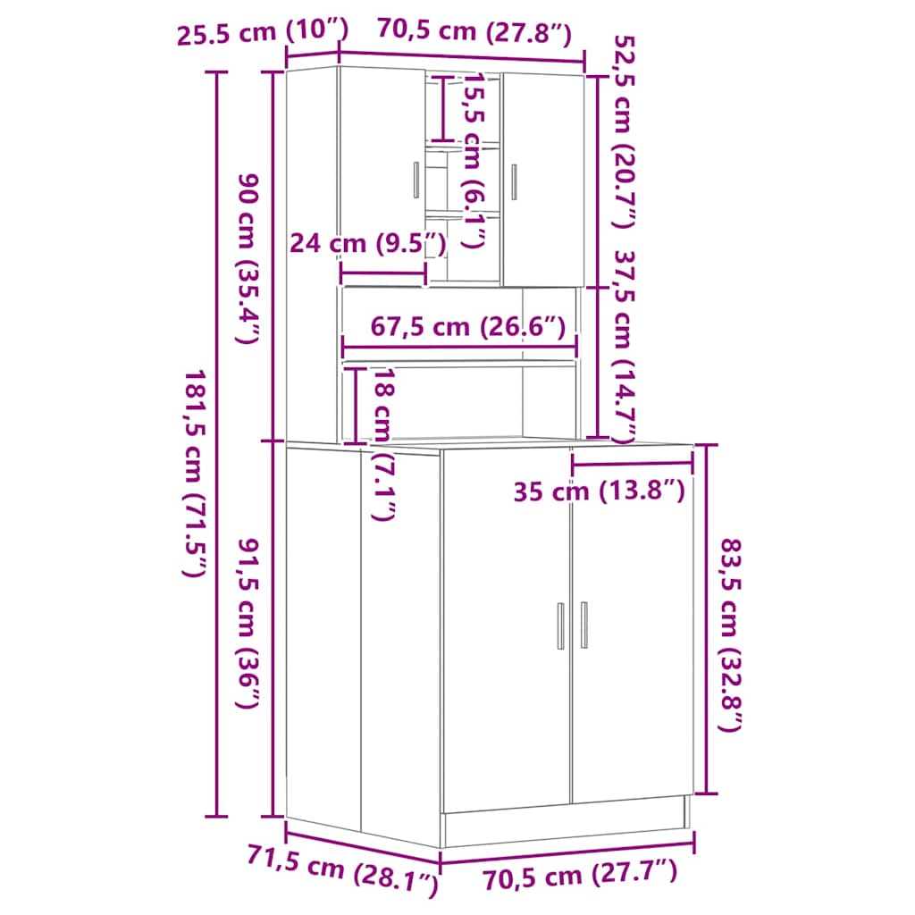 vidaXL Washing Machine Cabinet 2 pcs Black oak 70.5 x 71.5 x 181.5 cm