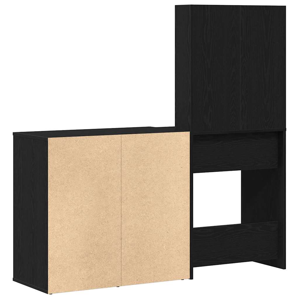 LED Dressing Table Set with Drawer Black Oak 140 x 40 x 140 cm