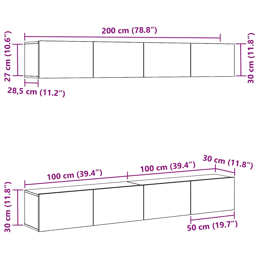TV Cabinet Set 4 pcs Black Oak 100 x 30 x 30 cm Engineered Wood