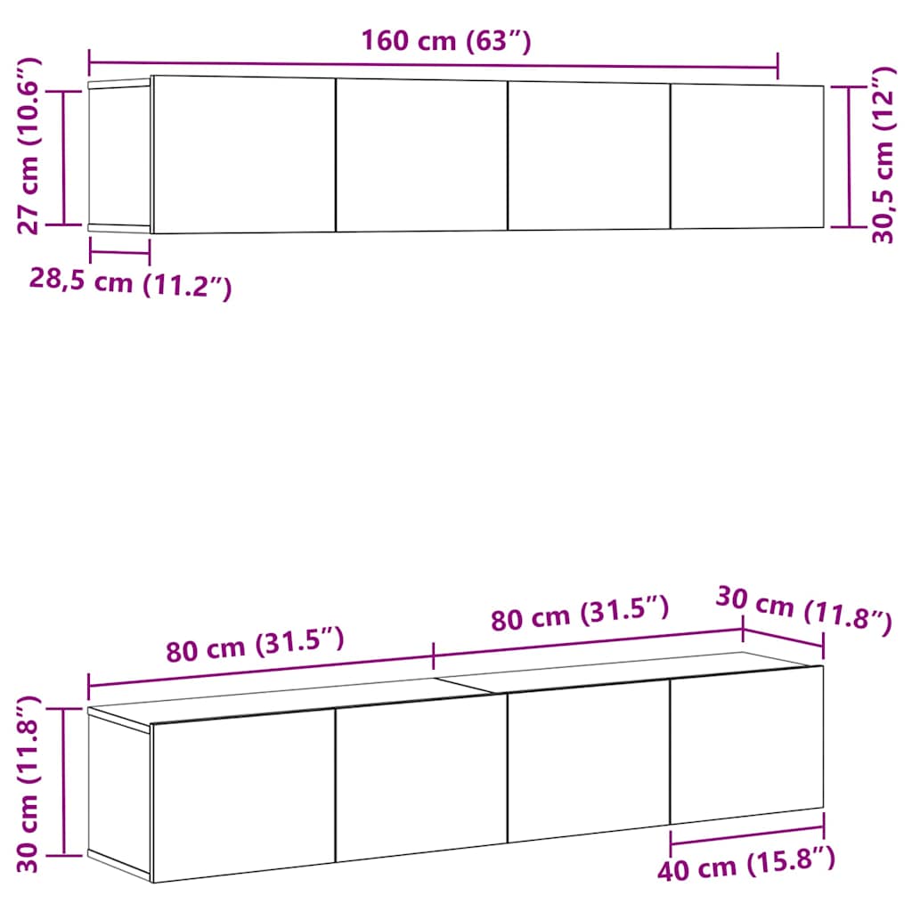 TV Cabinet Set 4 pcs Black Oak 80 x 30 x 30 cm Engineered Wood