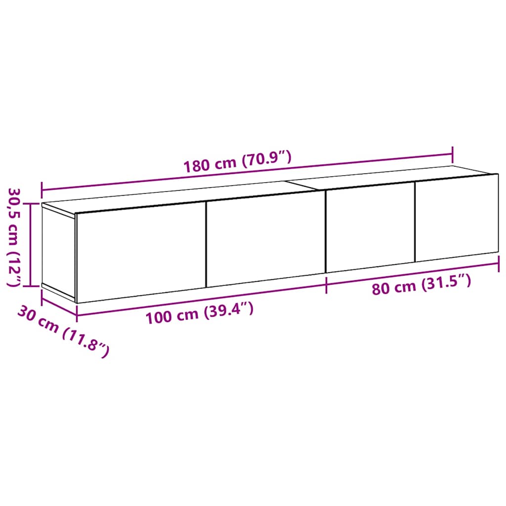 TV Cabinet Set 2 pcs Black Oak Engineered Wood