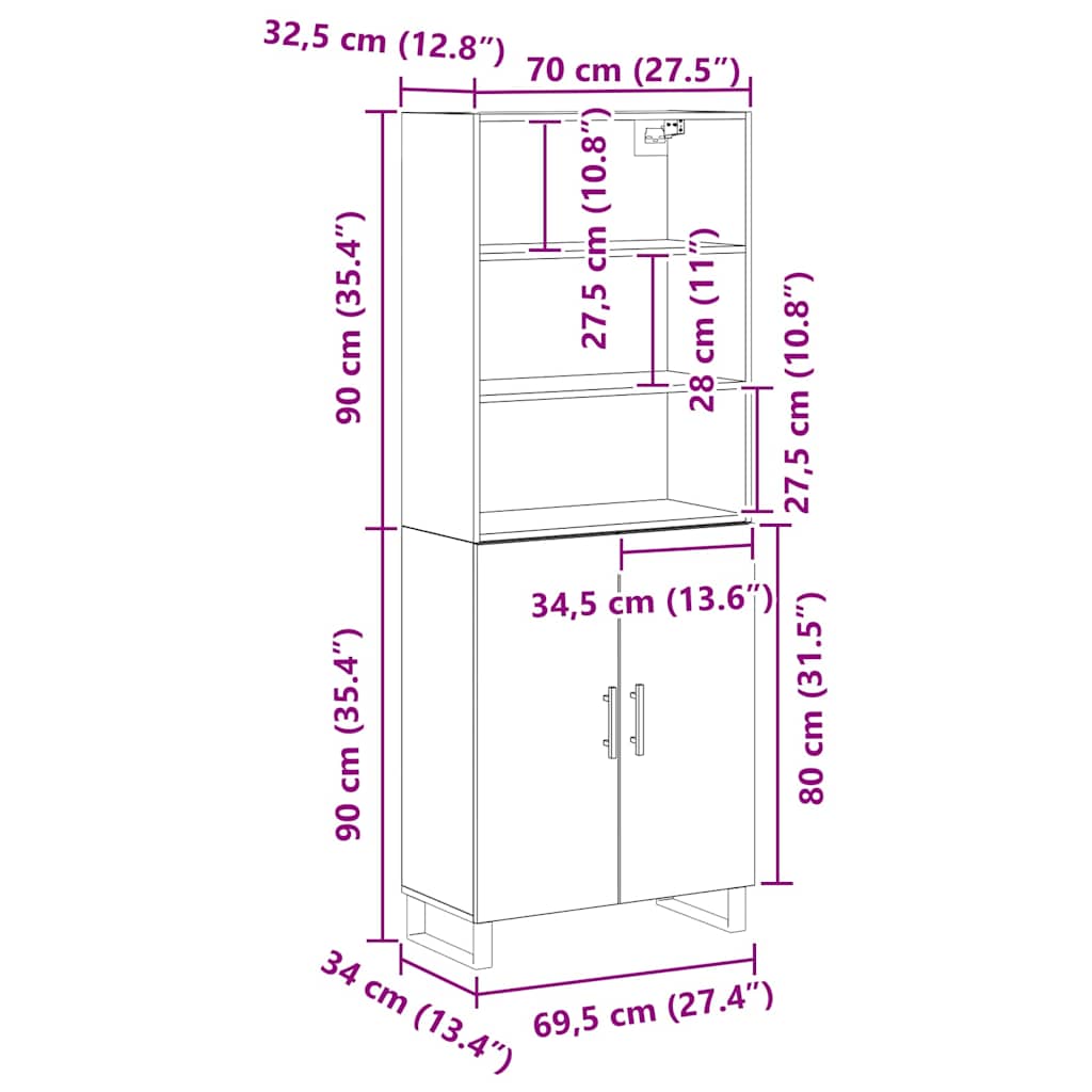 Highboard 2 pcs Black Oak 69.5 x 34 x 180 cm