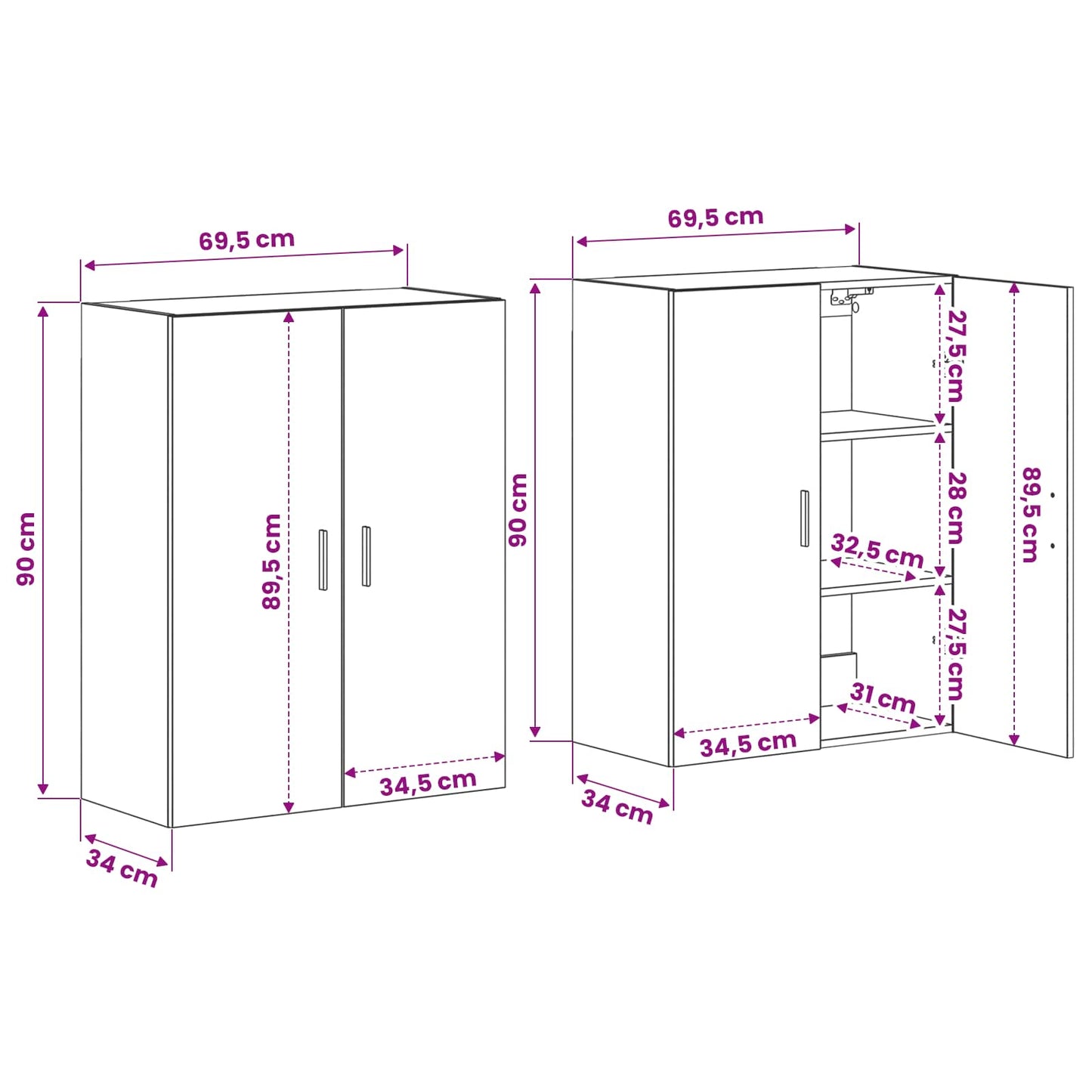 Wall-Mounted Cabinet 2 pcs Black Oak 69.5 x 34 x 90 cm