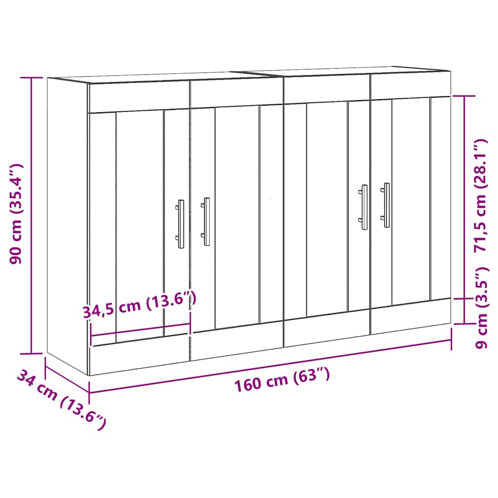 Wall-mounted Cabinet 2 pcs Old Wood 69.5 x 34 x 90 cm