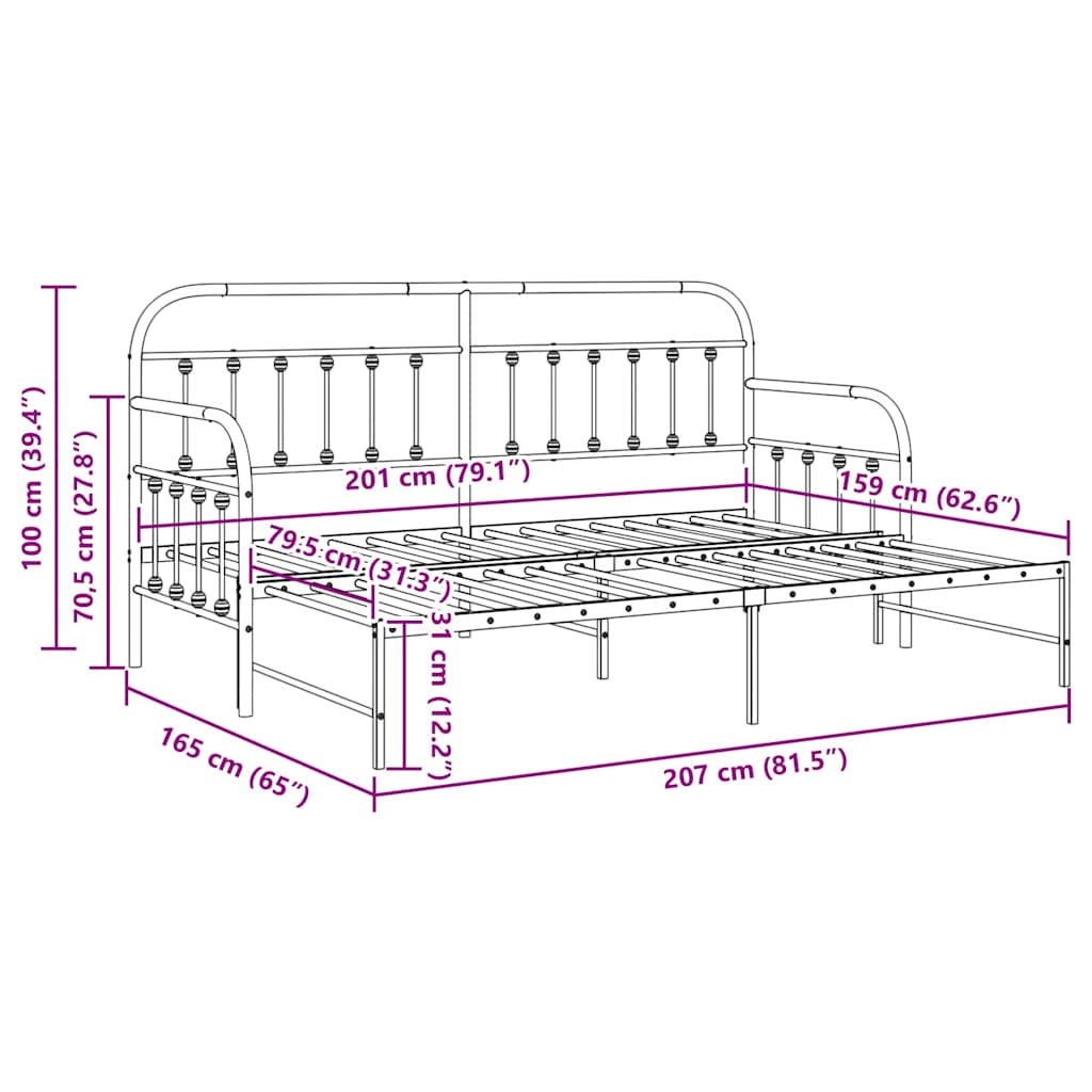 Daybed Frame Black 80 x 200 cm Powder-Coated Steel