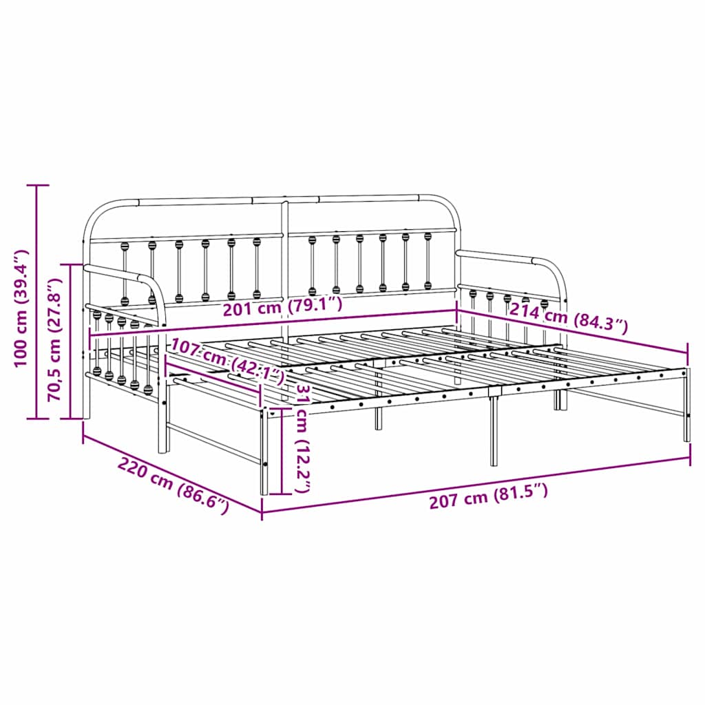 Daybed Frame White 107 x 203 cm Powder-Coated Steel